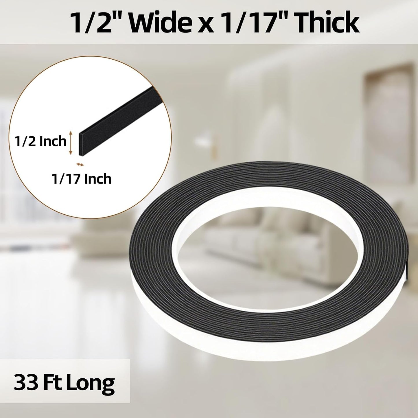 1 in Wide x 1/8 in Thick x 33FT Foam Weather Stripping Door Seal,Window Sealing Tape，Single-Sided Self-Adhesive Insulation Sealing Strip White
