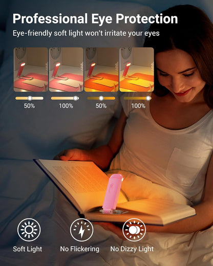 DEWENWILS USB Rechargeable Book Reading Light, LED Clip on Booklight Green | Blue Light Blocking, Amber & Warm White, Flexible Lighting Angle, Compact & Lightweight for Plane, Train, Car Traveling