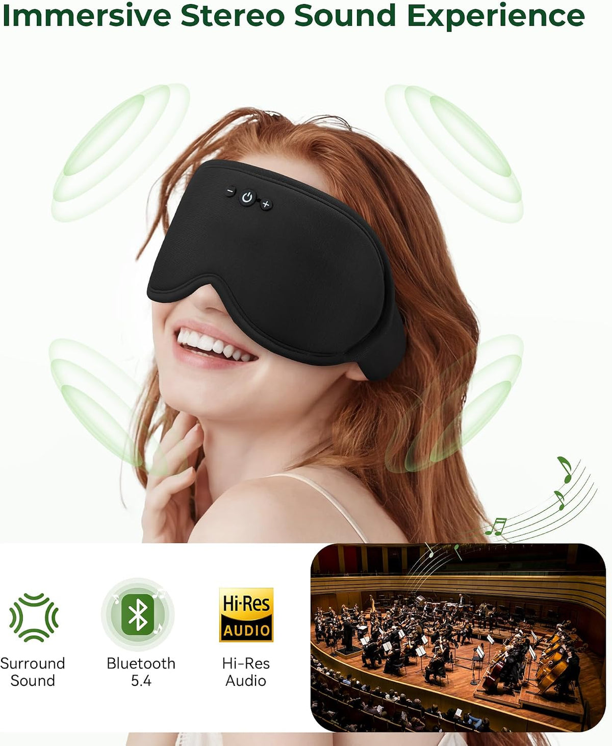 MUSICOZY Bluetooth Sleep Mask Headphones, 3D Blackout Bamboo Fiber