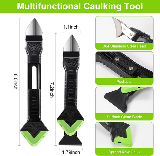 Goopreen 3 in 1 Silicone Caulking Tool Kit-Stainless Steel Caulk Remover Tool,Caulk Finishing Tool of 6 Silicone Pads,Caulk Tool Set for Kitchen Bathroom Tile Shower Window