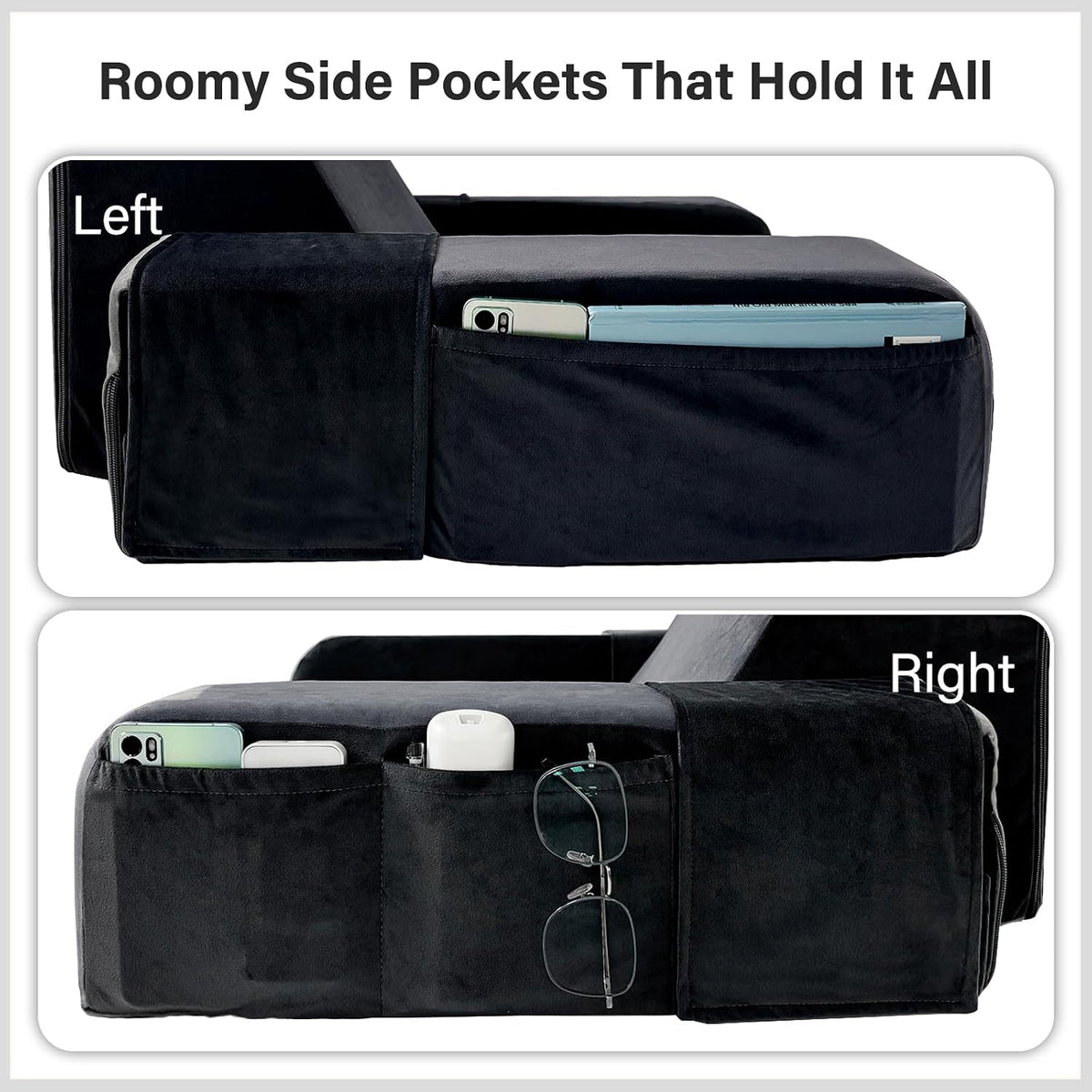 Vekkia 21" Reading Pillow for Bed with XL Side Pockets for Adult