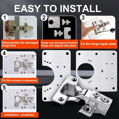 Zonon 18 Pcs Cabinet Hinge Repair Plate, Stainless Steel Hinge Repair Kit, Kitchen Cupboard Door Brackets, Household Fixing Plate with Mounting Screw (18 Service Panel+6 Hinges+108 Screws)