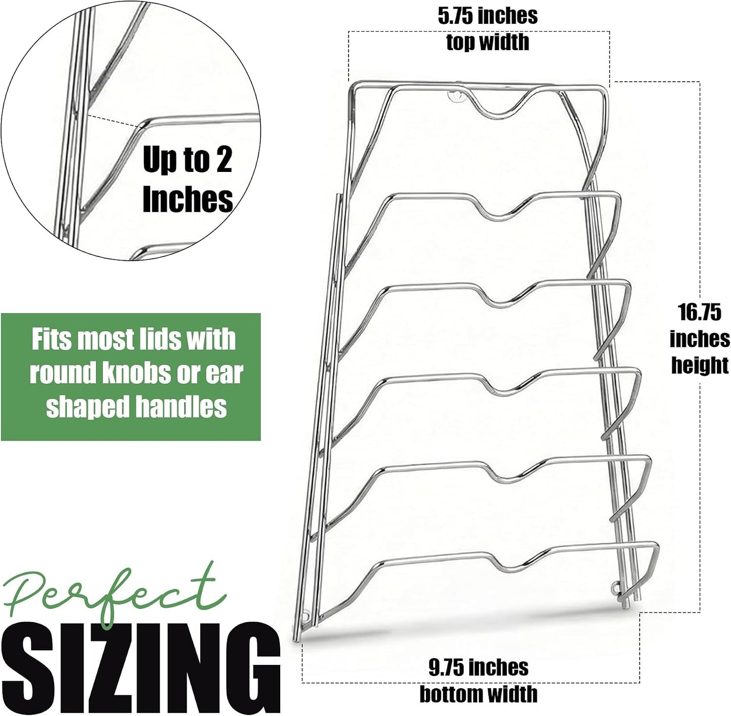 Evelots 6 Pot Lid Organizer for Cabinet Door or Pantry Wall - Closet Door Pots and Pans Lids Holder - Glass or Metal Pan Covers Cabinet Organizer Kitchen Storage - White 6 Tier Lid Rack