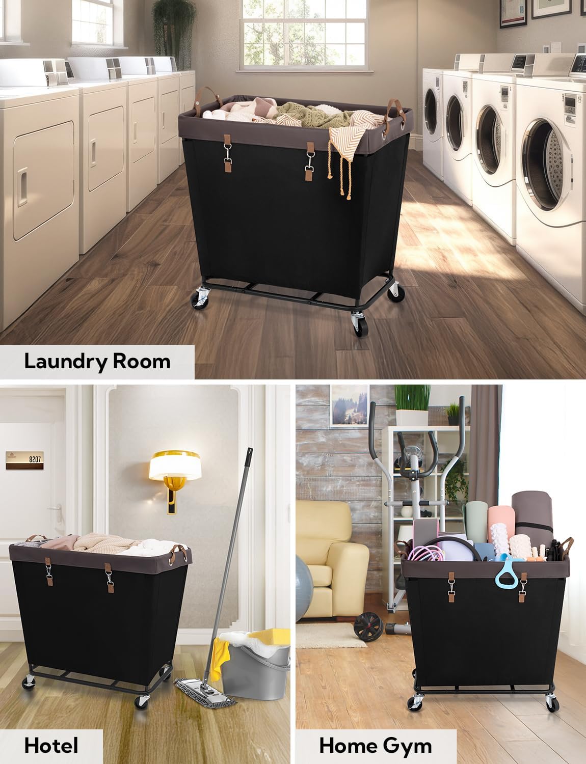 StorageWorks 160L Laundry Basket with Wheels, Rolling Hampers for Clothing | Beige Laundry Basket with Wheels, Metal Frame & Handles, Rolling Hamper for Bedroom, Bathroom, Dorm, Hotel