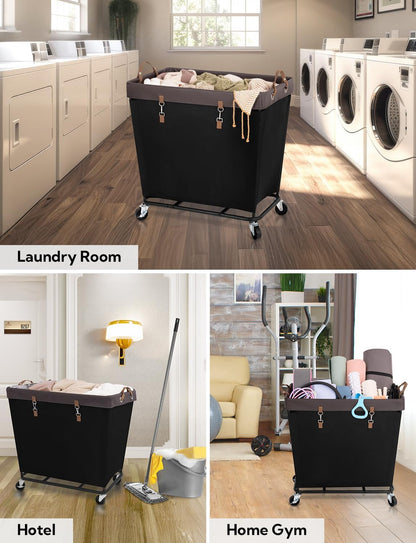 StorageWorks 160L Laundry Basket with Wheels, Rolling Hampers for Clothing | Beige Laundry Basket with Wheels, Metal Frame & Handles, Rolling Hamper for Bedroom, Bathroom, Dorm, Hotel