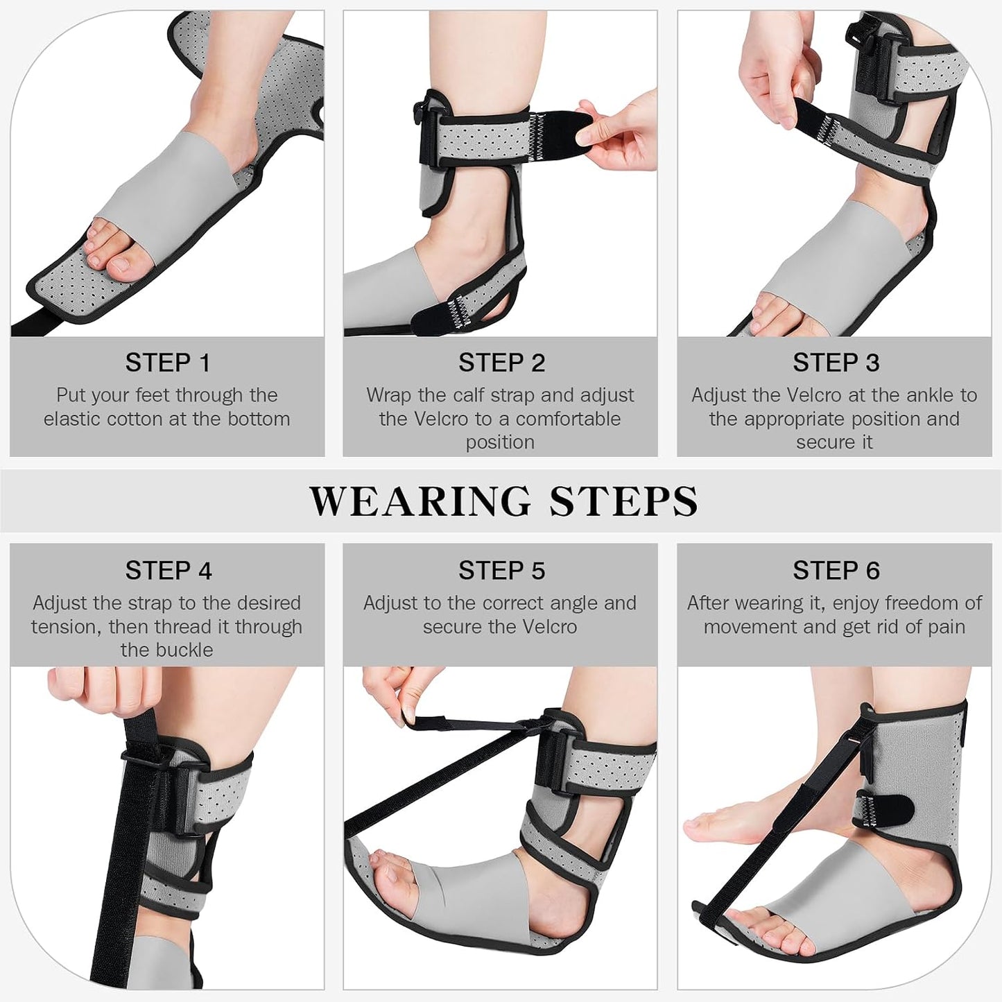 Upgraded Plantar Fasciitis Night Splint,Plantar Fasciitis Relief | Adjustable Straps,Supportive Foot Braces with Arch Cushion for Achilles Tendonitis, Heel Spur Pain Relief Day,Night (Black)