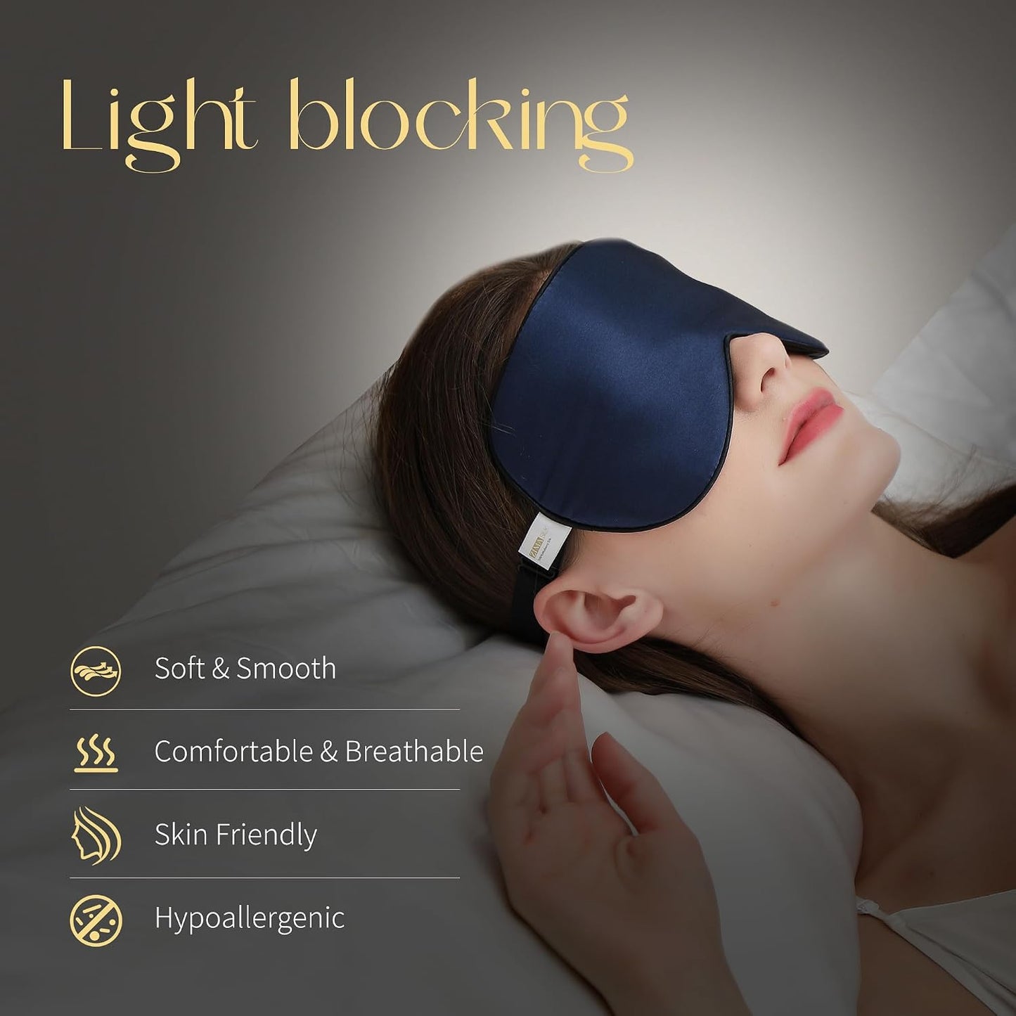 ZIMASILK Adjustable 100% Mulberry Silk Sleep Mask | Super-Smooth Soft Natural Silk Eye Mask for Sleep, Travel, Multiple Color Options ( Navy Blue )