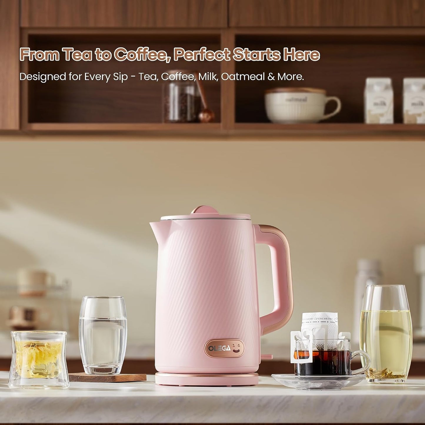 OLEGA Electric Tea Kettle: 1200W Fast Boil Electric Water Kettles 1.5L | Stainless Steel Kettle; Large Electric Water Kettle; Plastic Free Teapot; Auto Shut-Off Water Boiler; Fast Boil Kettles