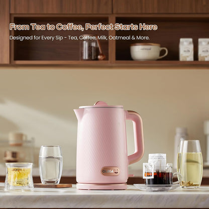 OLEGA Electric Tea Kettle: 1200W Fast Boil Electric Water Kettles 1.5L | Stainless Steel Kettle; Large Electric Water Kettle; Plastic Free Teapot; Auto Shut-Off Water Boiler; Fast Boil Kettles