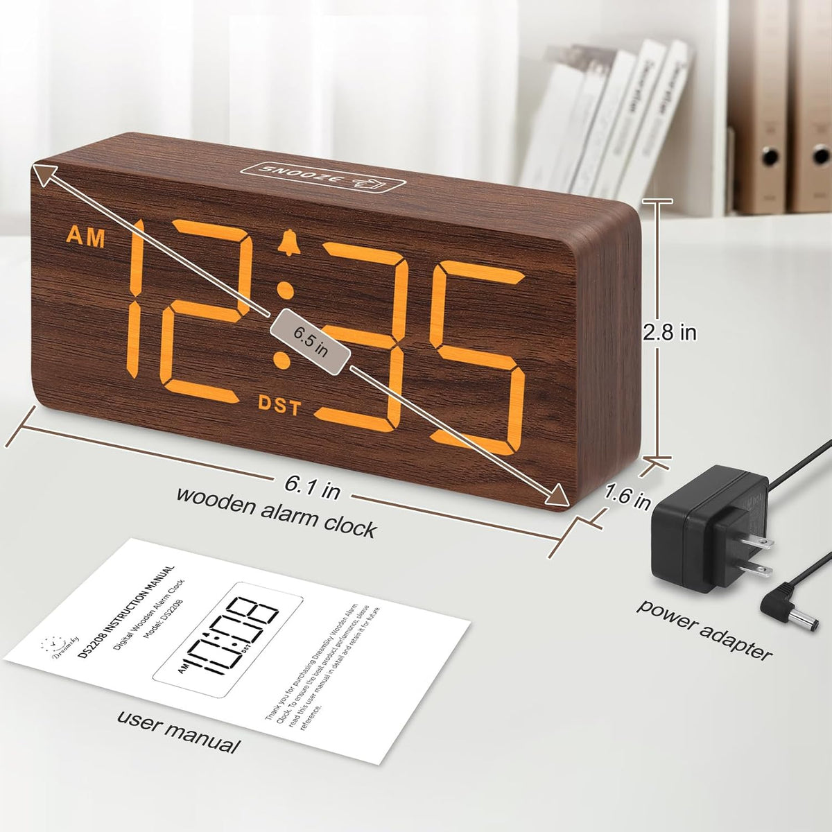DreamSky Wooden Digital Alarm Clock for Bedroom with Large Numbers