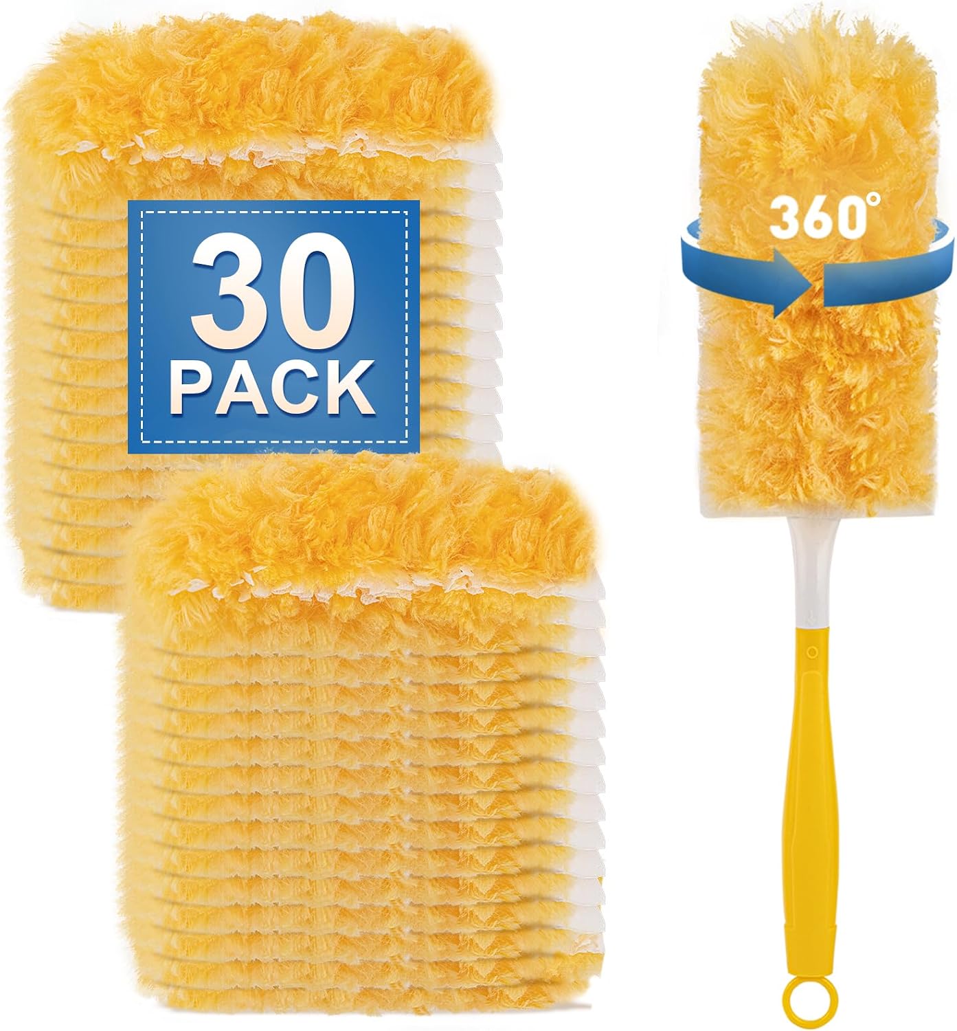 Heavy Duty Duster Refills, Disposable Dusters Kit for Cleaning Dusting Furniture Blind Ceiling Fan, Multi Surface 360 Feather Duster(60)+3FT Extended Handle +1 Handle