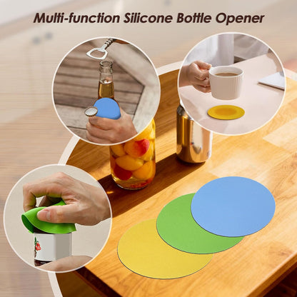 4 in 1 Multi-Purpose Jar Opener, with 3pcs Rubber Jar Openers, Adjustable Stainless Steel Lid Remover for Seniors & Arthritis Sufferers, for Weak Hands, Fits Kitchen Jars, Bottles & Cans (Beige)