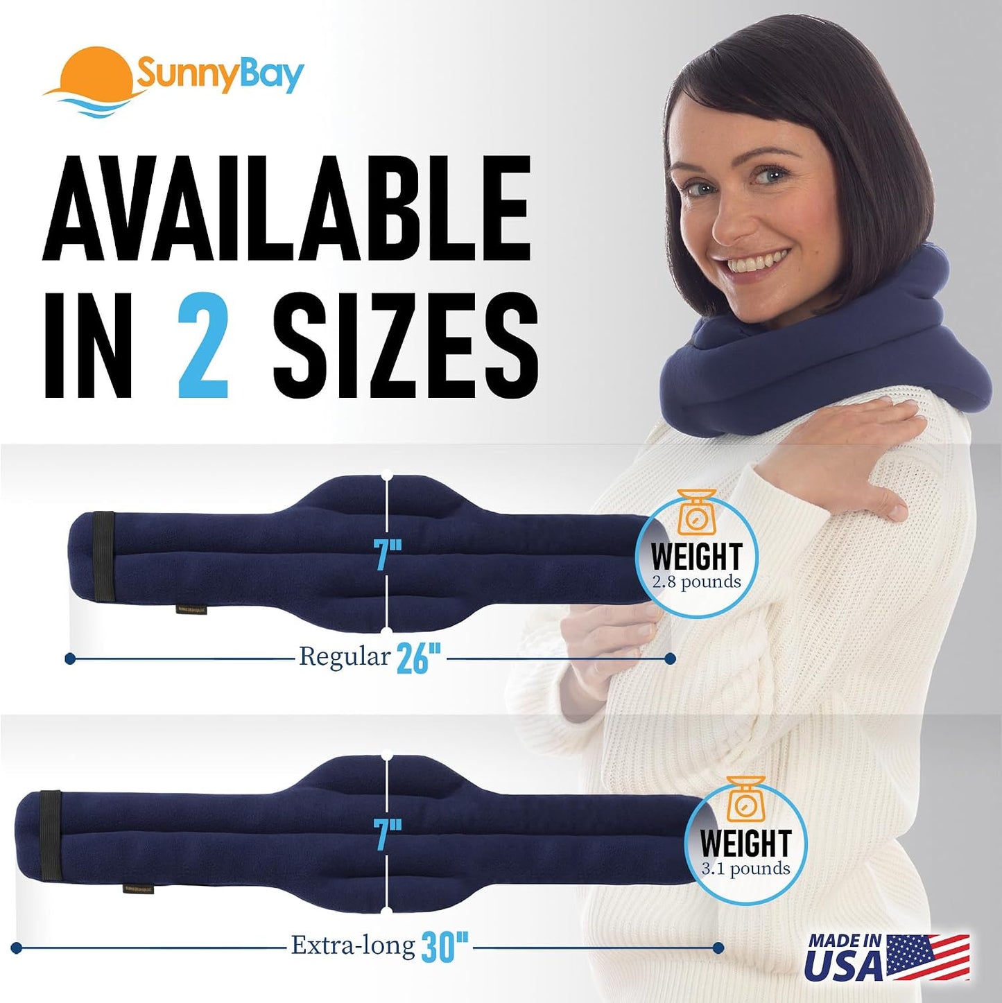 SunnyBay Microwave Heating Pad, Microwavable Heated Neck and Shoulder Wrap, Hands-Free Weighted Moist Hot or Cool Pack, Soft Fleece Cover and Flaxseed Filling, 26 Inch Length, SkyBlue