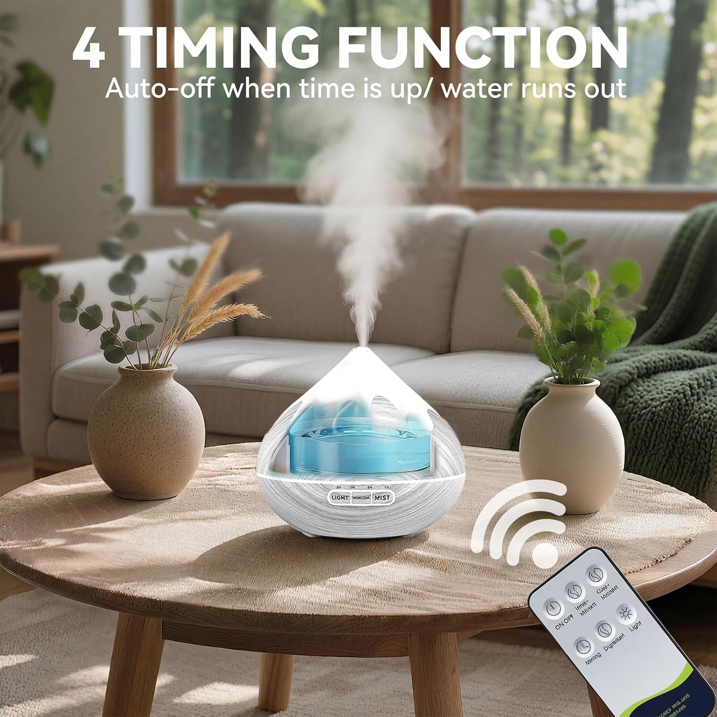 500ML Essential Oil Diffuser, Aromatherapy Diffuser with Remote Control, Multifunctional Air Diffusers for Home Office Room, Fragrance Aroma Diffuser with 7 Color LED & 2 Mist Mode, Brown