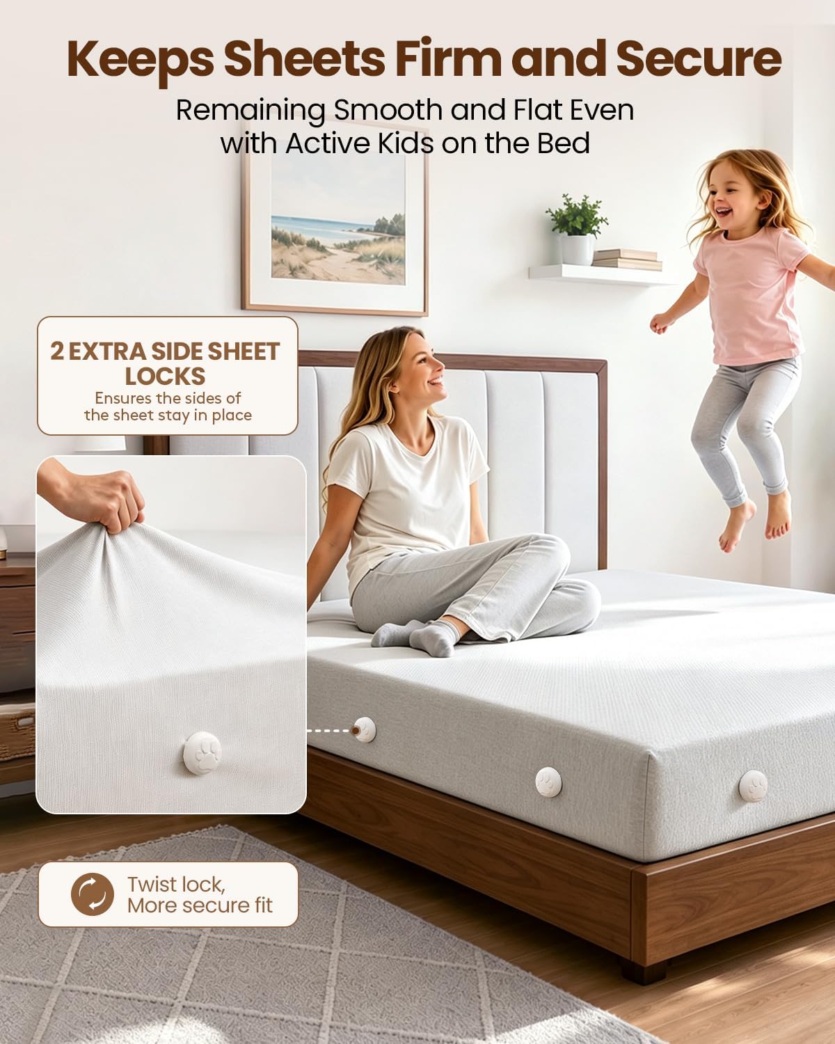 Bed Sheet Holders, Fitted Sheet Holder, 10 Twist-Locks, 360°Secure Fit