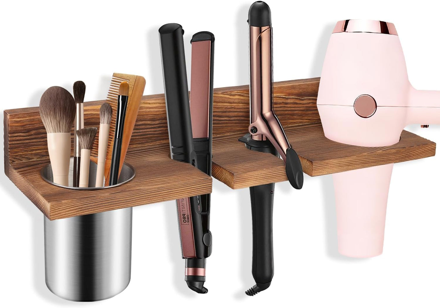 Hair Tool Organizer for Bathroom – Wall Mounted Hair Dryer Holder with Heat-Resistant Cups, Curling Iron & Straightener Rack, Blow Dryer Organizer for Vanity or Wall (Black)