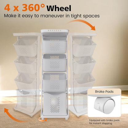 BAOKALER 4-Tier Laundry Hamper Sorter, Vertical Laundry Baskets with Wheel | Rolling Stackable Laundry Cart Removable, Organizer and Storage for Small Space, Dorm, Closet, Bathroom