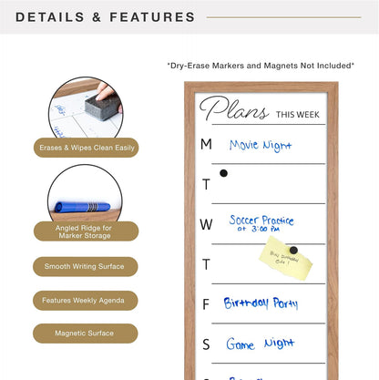 MCS Dry Erase Weekly Meal Planner Black Framed Calander Whiteboard, 11x24 | Dry Erase Weekly Meal Planner Black Framed Calander Whiteboard Frame, 11x24 Inch