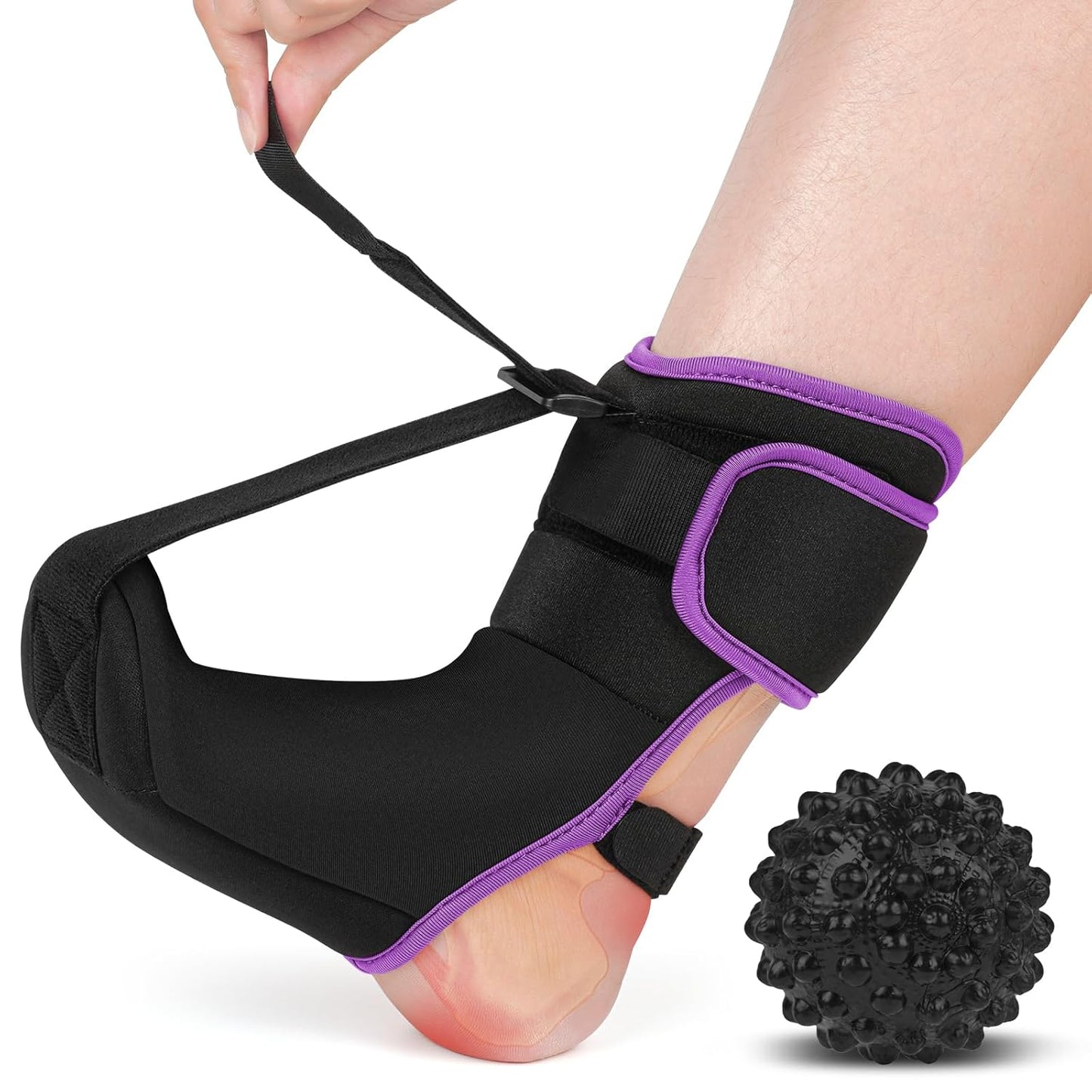 Plantar Fasciitis Night Splint Sock with Massage Ball for Tension Relief, Alleviate Pain from Plantar Fasciitis, Arch Pain, Heel Spur, Foot-drop and Achilles Tendonitis, Soft and Comfortable Foot Brace for Men and Women, Large-Black
