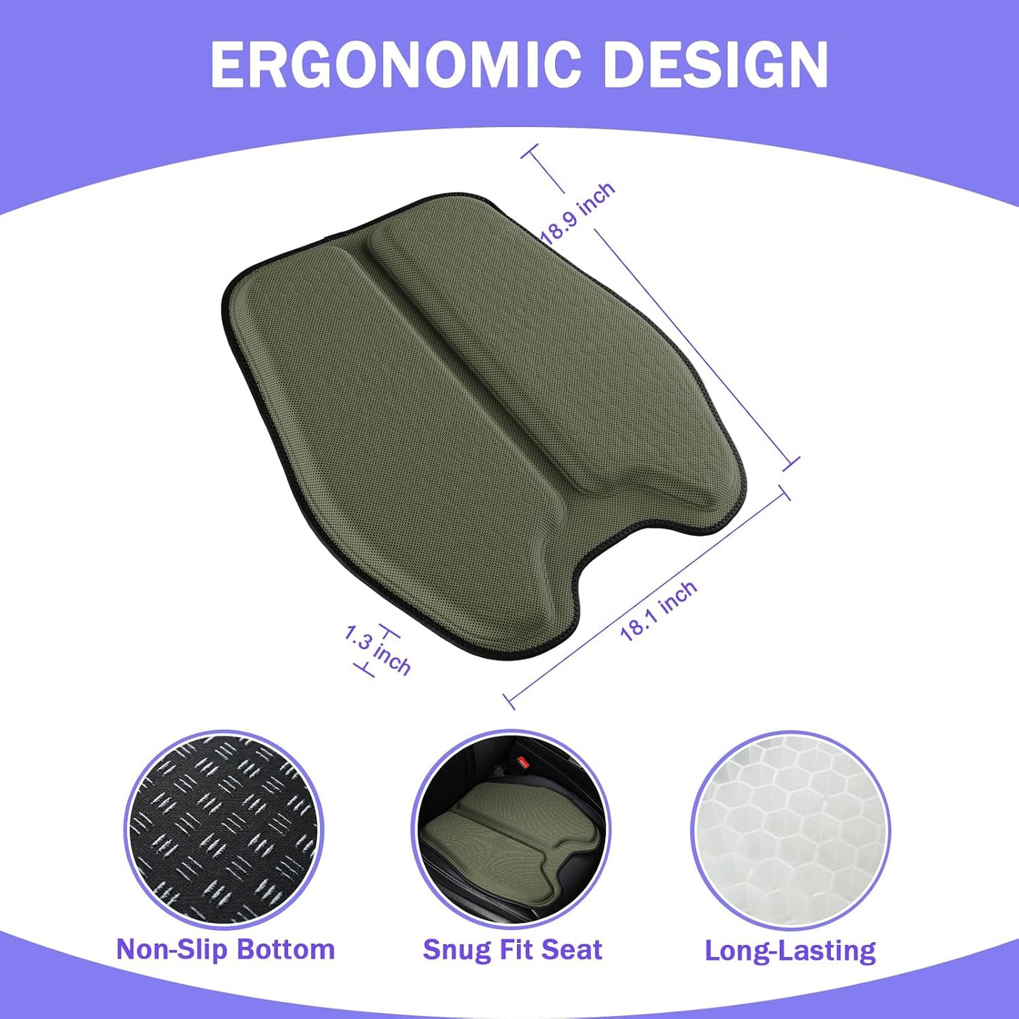 Soft Thin Gel Seat Cushion with 1 Inch Gel - Sciatica Relief | Black Non-Slip Pad for Car Seat Office Chair Wheelchair, Tailbone Pain Relief, Ideal for Long Drives or Sitting