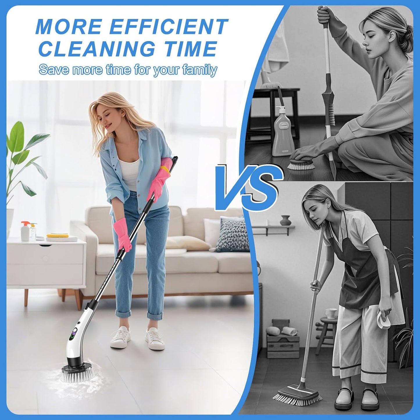 Electric Spin Scrubber - Cordless IPX7 Waterproof Shower Scrubber with 2 Speed Settings and 6 Replaceable Heads，Electric Cleaning Brush for Bathroom，Kitchen and Windows