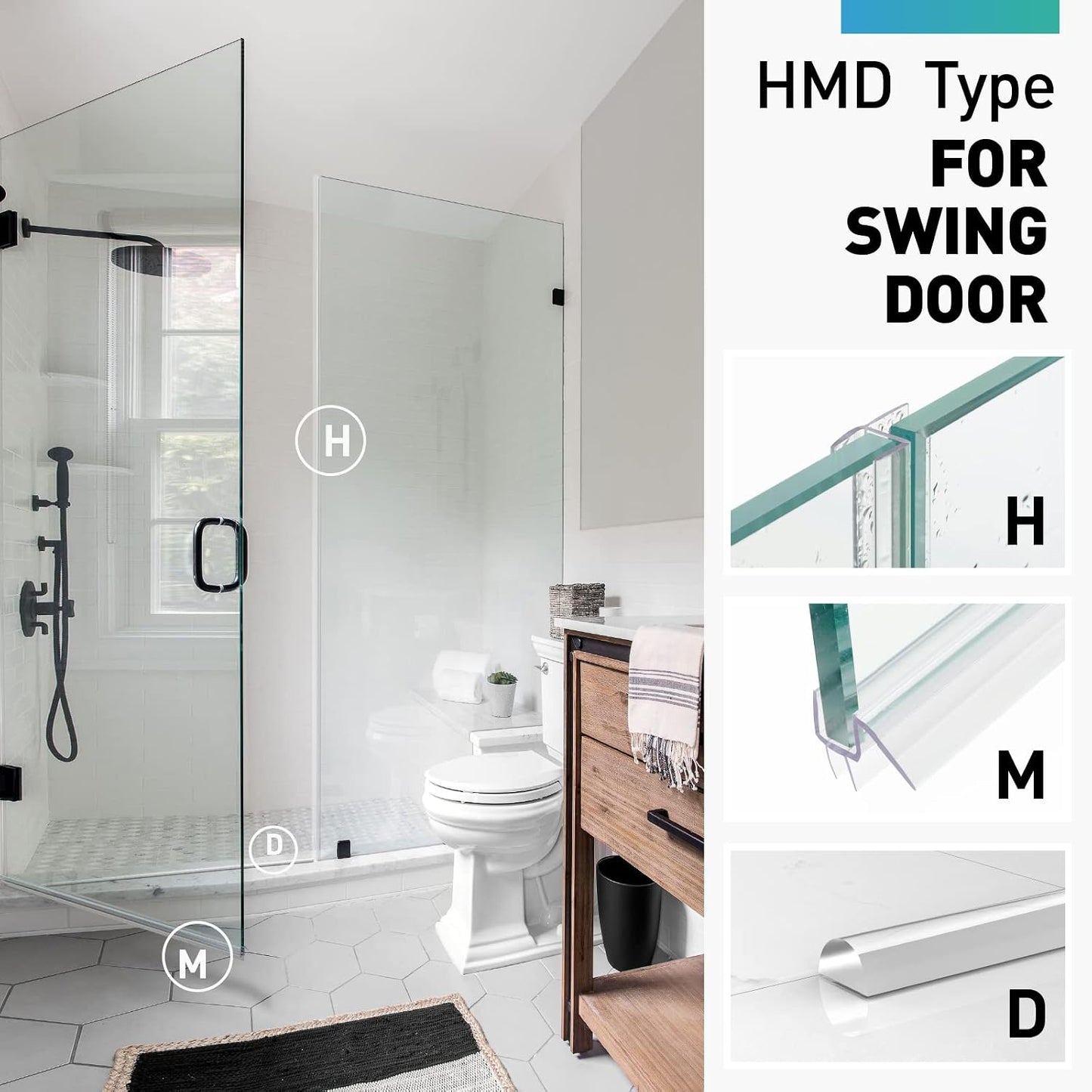 Shower Door Seal | 4 PCS 3/8" x 77" Frameless Glass Door Side Seal and Bottom Seal Door Sweep, Stop Shower Leaks Create a Water Barrier