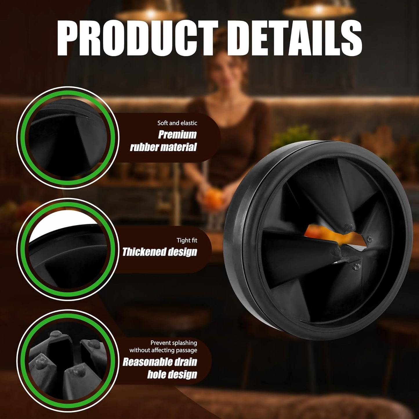 3 3/8" Garbage Disposal Splash Guard Replacement for InSinkErator Evolution | QCB-AM rubber Drain Insert, Sink Baffle, Garbage Disposer Accessories, Upgraded Removable Quiet Collar Drain Plugs, Black