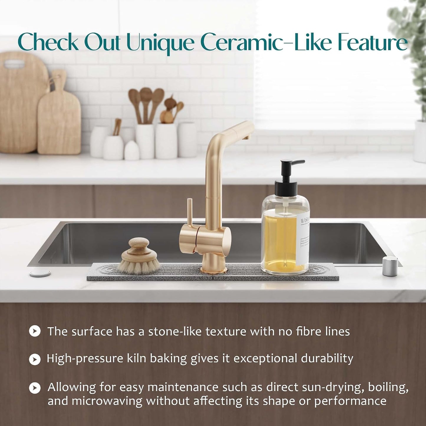 Stone Faucet Mat for Kitchen Sink – Diatomite Drying Stone Mat & Sink Protector, Prevents Moisture – Sink Splash Guard Water-Absorbing Stone Tray for Bathroom Counter (Light Grey, 20" x 3.9")