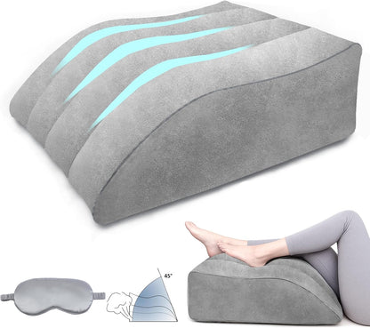 Portable Inflatable Wedge Leg Elevation Pillow - Foldable 45 Degree Wedge Leg Bolster Pillow Use in Bed, Adjustable Incline for Sleeping,Travel,Back Support,Reduce Swelling, Improve Circulation (Grey)