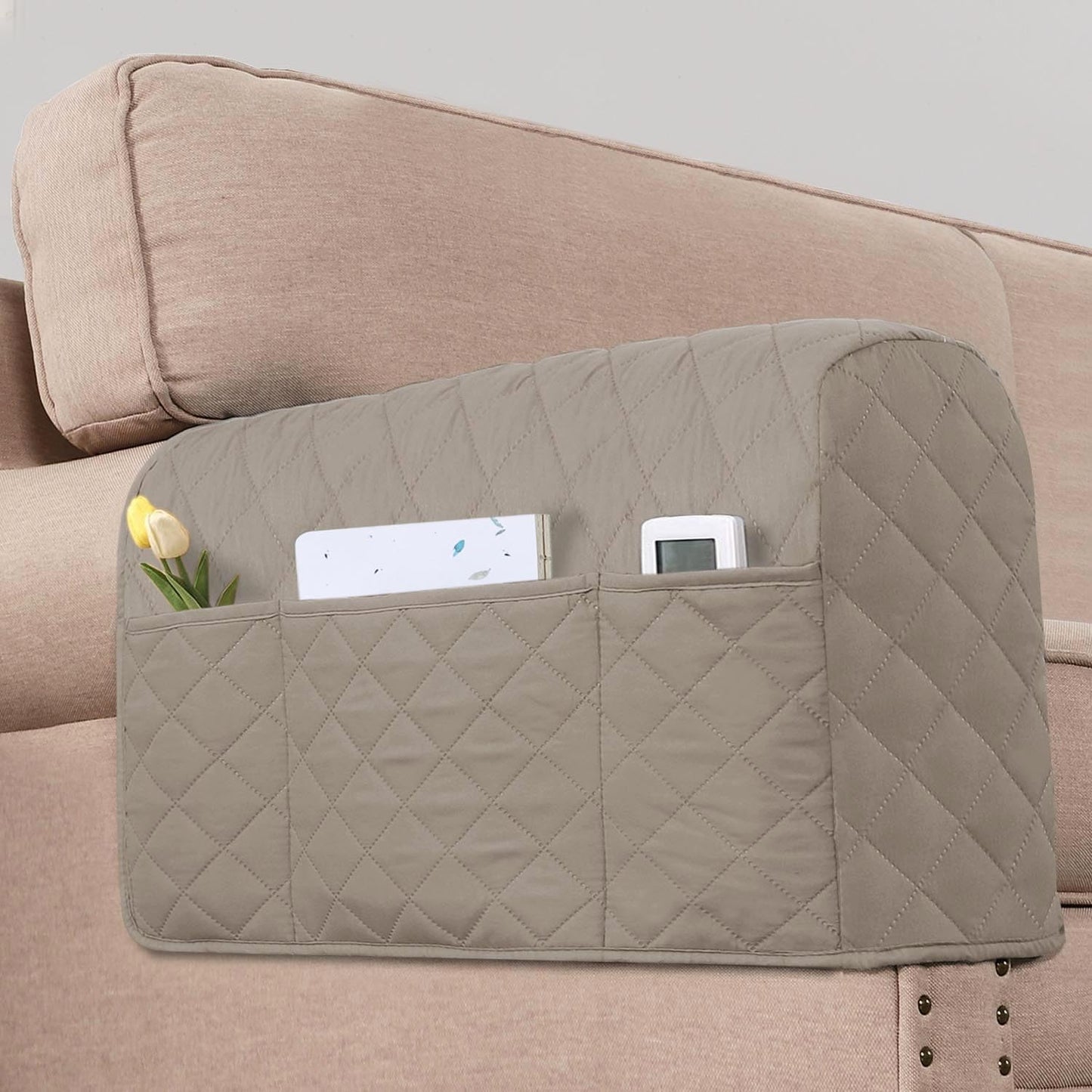 H.VERSAILTEX Water Resistant Armrest Covers for Sofa, 2 Pack, Ivory/Beige | Waterproof Armchair Caddy, Couch Arm Covers Remote Control Holder Sofa Armrest Organizer for Magazine, Tablet, Phone, iPad
