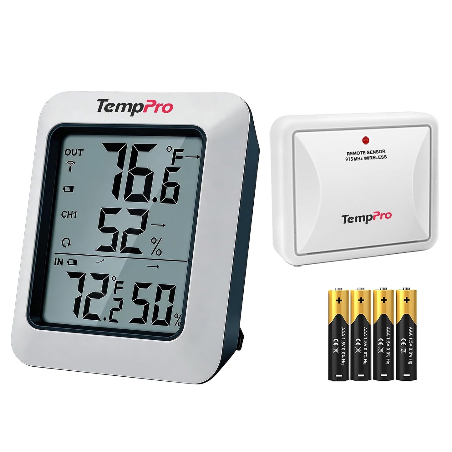 TempPro TempAir 500 FT Indoor Outdoor Thermometer Wireless with Sensor | Large LCD Display, No Hub or App Required, Outside Thermometer & Cold-Resistant Sensor for Patio (Previously ThermoPro)