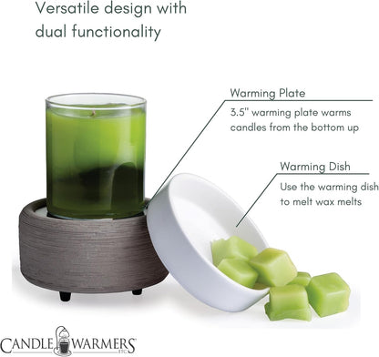Candle Warmers ETC 2-in-1 Candle and Fragrance Warmer for Warming Scented Candles or Wax Melts and Tarts with to Freshen Room, Pewter Walnut