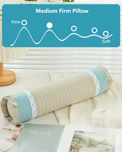 Buckwheat Cervical Pillow for Sleeping, Adjustable Roll Pillow for Neck Relief with Washable Pillowcase, Round Cylinder Bolster for Firm Support, 16x4 inch (Khaki)