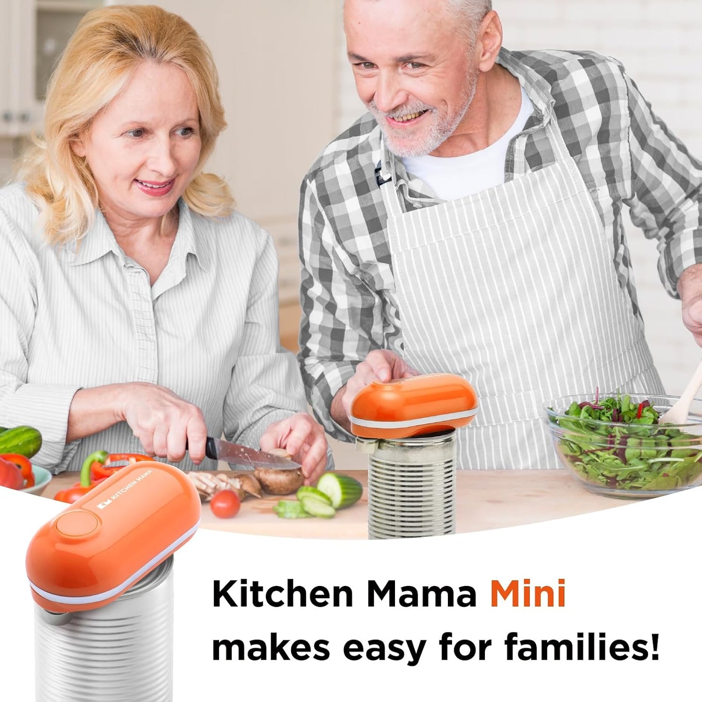 Kitchen Mama Mini Electric Can Opener Smooth Edge, White | Opens Can with One Press, Ultra-Compact Portable, Hands-Free Cordless, Safe for Seniors with Arthritis