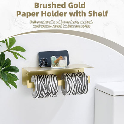 APLusee Matte Black Toilet Paper Holder with Storage Shelf, Wall Mounted | Rustproof 304 Stainless Steel, 2-in-1 Functional Toilet Paper and Phone Storage, Fits Bathroom, Restroom, Vanity, Kitchen
