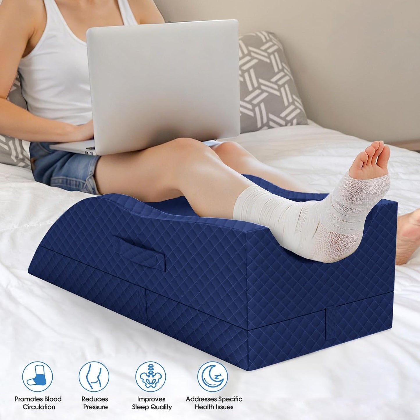 TranquilRelax Leg Elevation Pillows for After Surgery, Wedge Pillow, Grey | Memory Foam, All-around Knee & Ankle Support for Swelling, Height-adjustable, Nop-Slip Bottom, Washable Cover, Single-leg