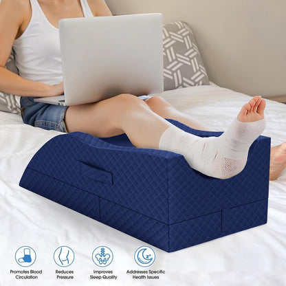 TranquilRelax Leg Elevation Pillows for After Surgery, Wedge Pillow, Grey | Memory Foam, All-around Knee & Ankle Support for Swelling, Height-adjustable, Nop-Slip Bottom, Washable Cover, Single-leg