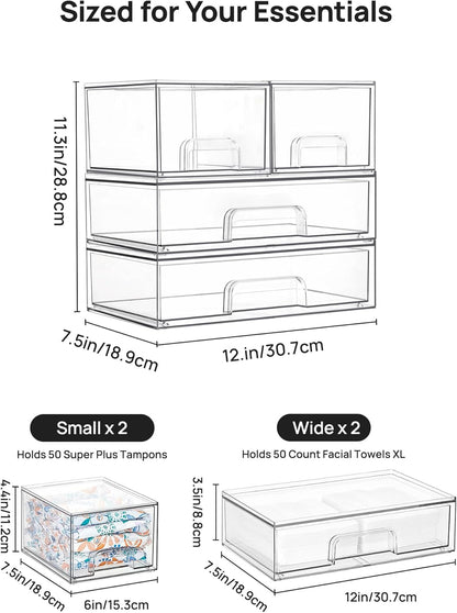 Vtopmart Clear Stackable Storage Drawers Set of 6, Plastic Organizer Bins | Multi-purpose Boxes for Bathroom Accessories Storage, Ideal for Cabinet, Shelf, Pantry, Laundry Room Organization