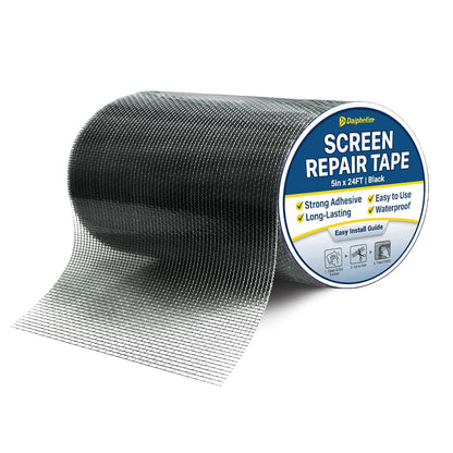 5in x 24FT Grey Window Screen Repair Tape - Extra Wide Fiberglass Mesh Screen Patch Kit for Large Tears & Holes - Heavy Duty Self-Adhesive Waterproof Fix for Windows, Doors, Patios & RVs