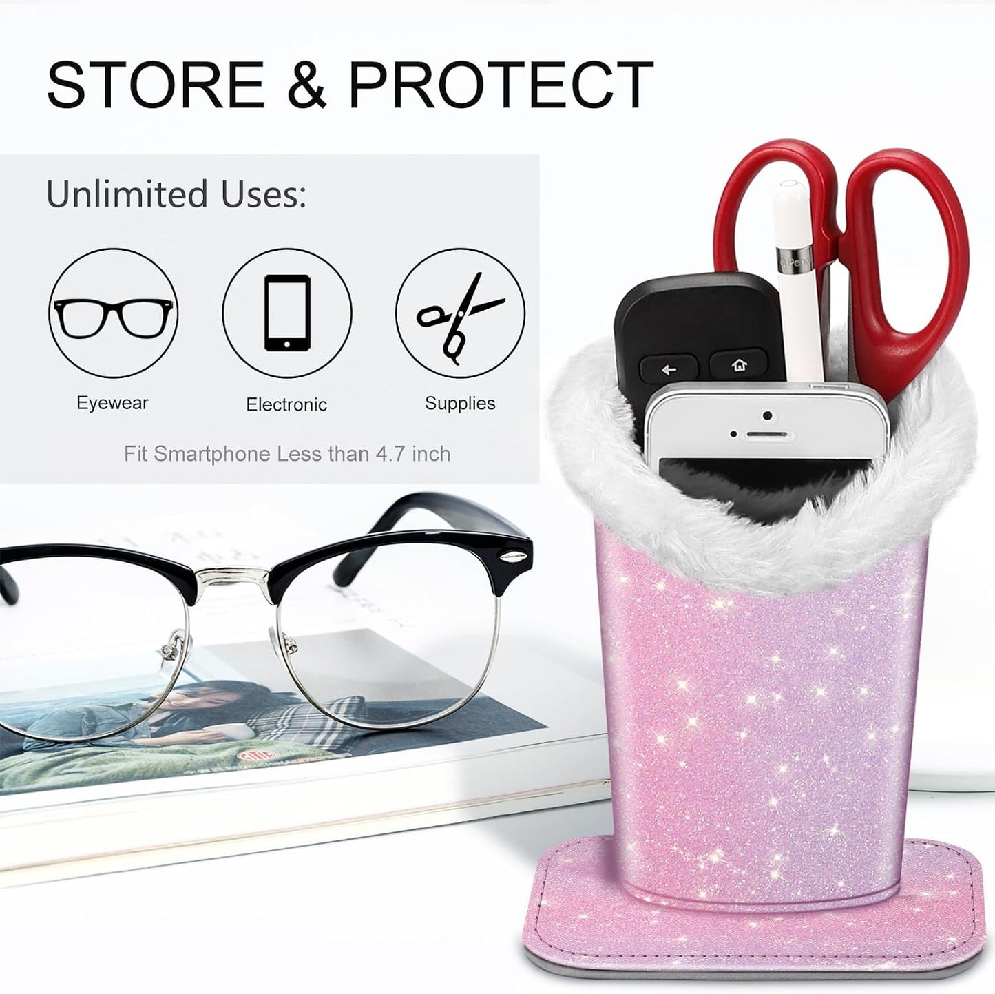 FINTIE Plush Lined Eyeglasses Holder, Glasses Stand Case For Nightstand | Soft Plush Lining, Bedside Eyeglasses Holder, Office Desktop Organizer, Small Item Storage, Anti-Scratch - Colors B