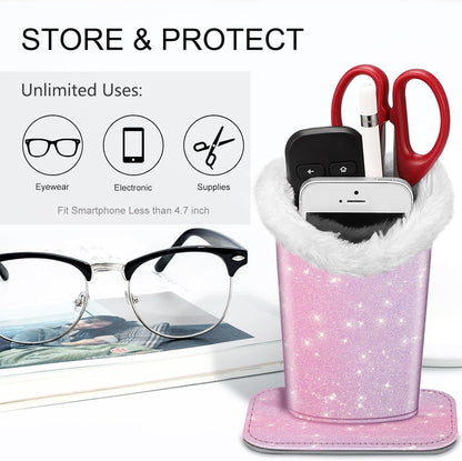FINTIE Plush Lined Eyeglasses Holder, Glasses Stand Case For Nightstand | Soft Plush Lining, Bedside Eyeglasses Holder, Office Desktop Organizer, Small Item Storage, Anti-Scratch - Colors B