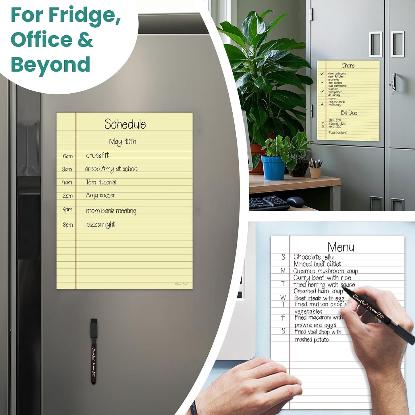 Magnetic Dry Erase Board – 8.5”x11” Reusable Lined Dry Erase List Board for Fridge 2 Pcs – Marker Included