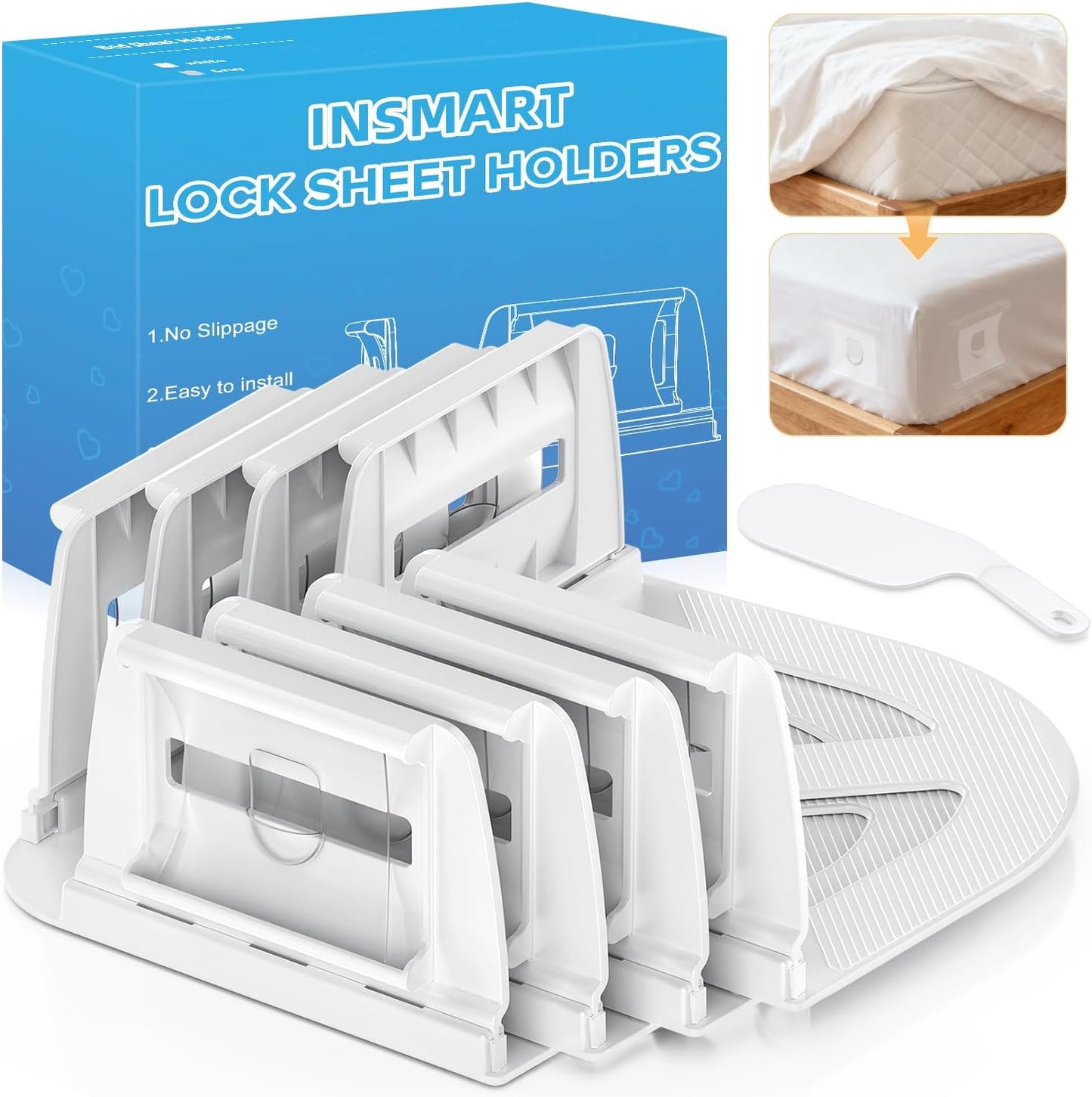 INSMART Sheet Holders - Bed Sheet Holder for Corners&Sides, Strong Elastic Sheet Straps/Grippers. Keep Sheets Firm&Tightt, No More Loose Sheets, Universal Fit and Easy Installation