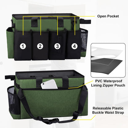 Wearable Large Cleaning Caddy Bag for Housekeepers (Black&Gray) | Cleaning Supplies Organizer with Adjustable Shoulder, Waist & Handle Straps, Detailing Bag for Kitchen Supplies
