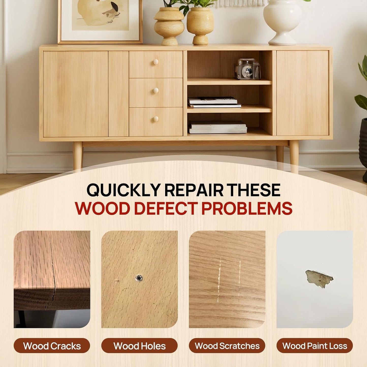 Boncart Wood Furniture Repair Kit, Wood Touch up Fillers | Repair Scratches, Cracks, Paint Chips, and Nail Holes on Furniture, Floors, Doors, Cabinets, and Tables (10 Colors)