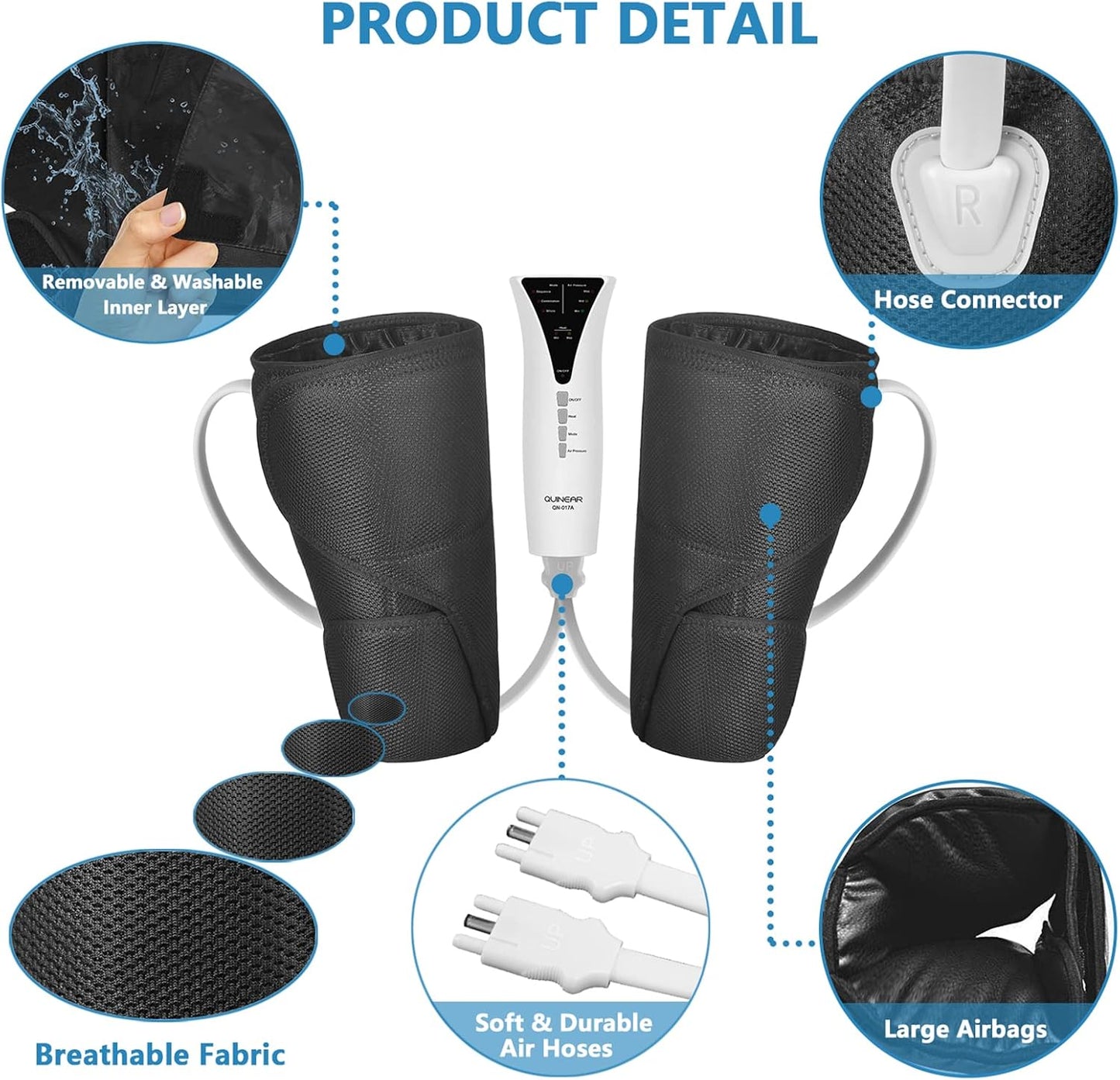 QUINEAR Leg Massager with Heat and Compression, Air Pressure Calf Massager with 3 Modes 3 Intensities, Sequential Compression Device for Circulation and Pain Relief,Ideal Gift