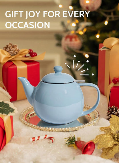 Sweese Teapots for Tea, 27 oz Porcelain Tea pot with Removable Stainless Steel Infuser, Tea Pots for Loose Tea - White