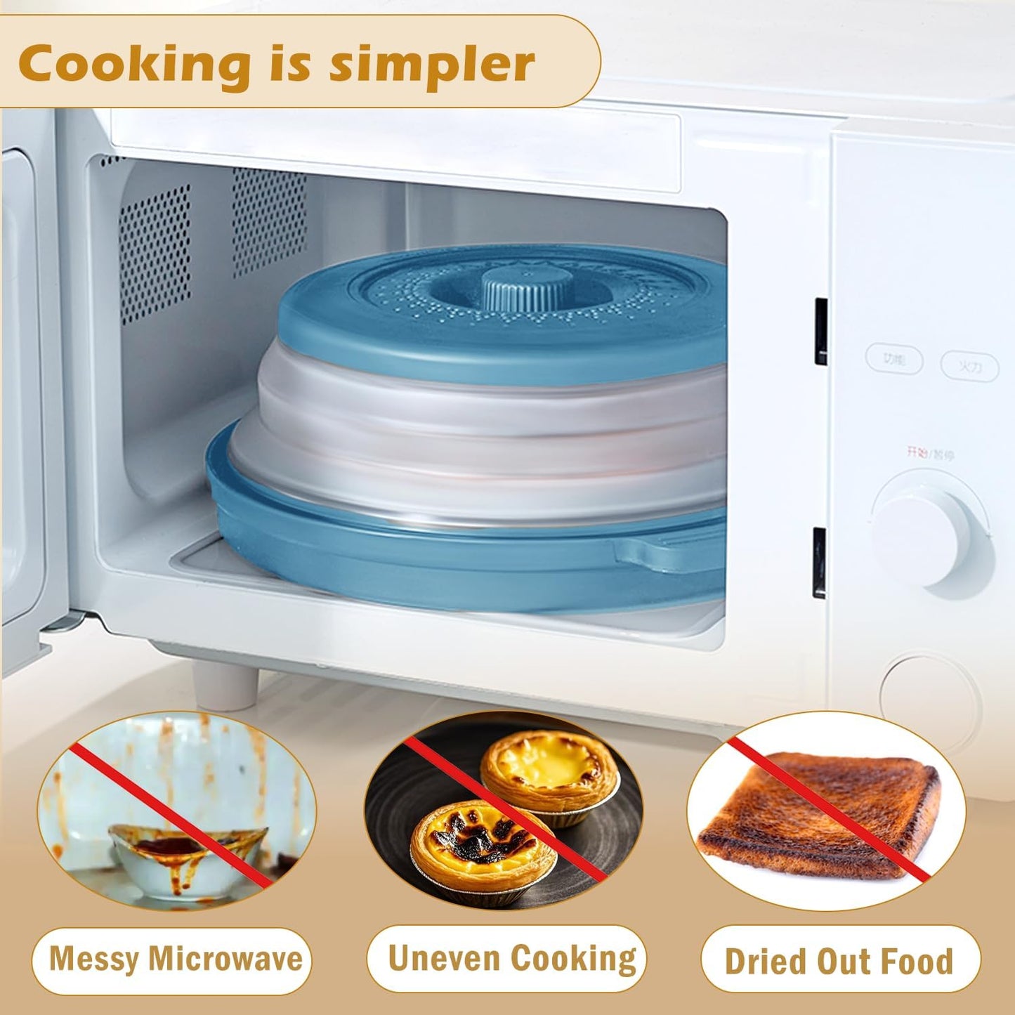Microwave Splatter Cover with Anti-Scald Tray, 10.7" Collapsible - Red | Collapsible microwave food cover with an anti-scald tray. Fits most plates up to 10.7 inches and helps reduce food splatter.