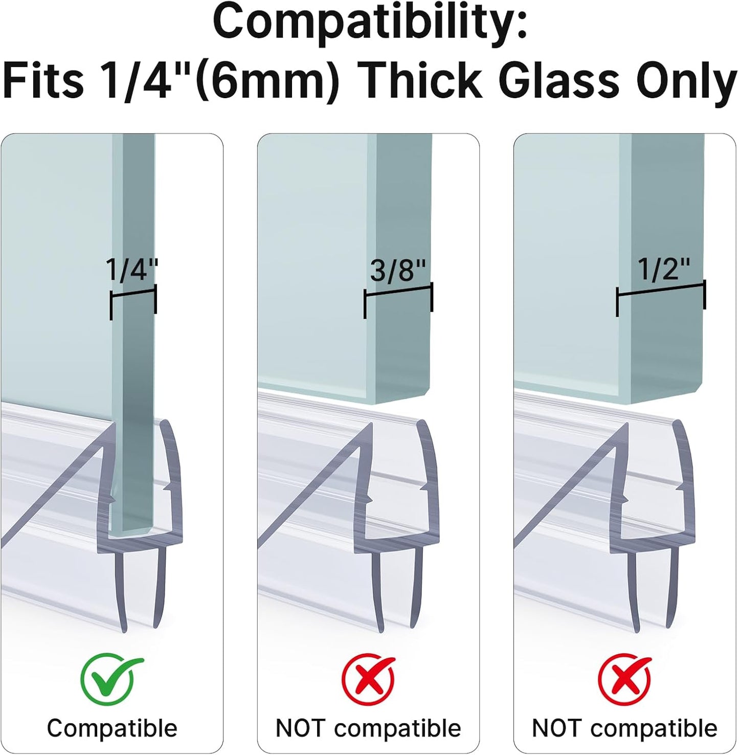 AmazerBath 3-Pack 15.75" Shower Door Bottom Seal for 3/8"(10mm) Glass - 3 Section Segmented Shower Installation Kit Frameless Glass Door Seal Strip
