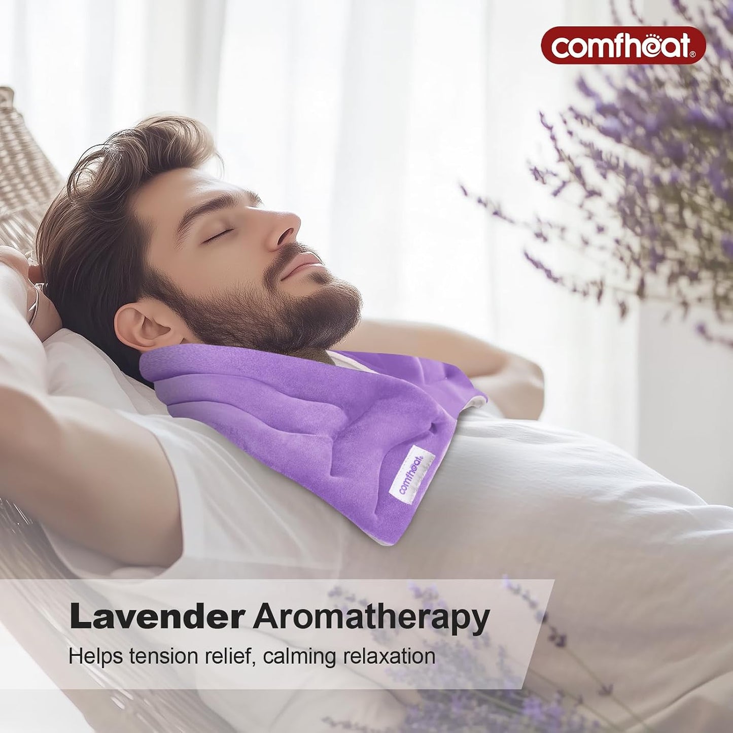 Neck Heating Pad Microwavable for Pain Relief, Moist Hot Compress | Microwave Neck Warmer Wrap FSA Eligible HSA for Sore Muscles Relief, Lavender Aroma, 25 x 5.7 Inches, Blue